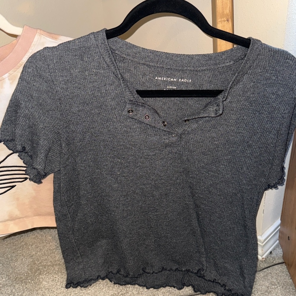 American Eagle Outfitters Charcoal Short Sleeve Top